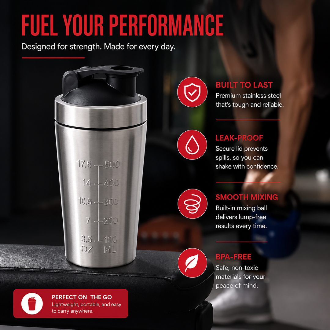 Premium Stainless Steel Shaker Bottle 500ML 750ML Protein Mixer Leak Proof Gym Fitness Cup Steel Ball Smooth Mixing Sports Drink Bottle Portable Daily Use