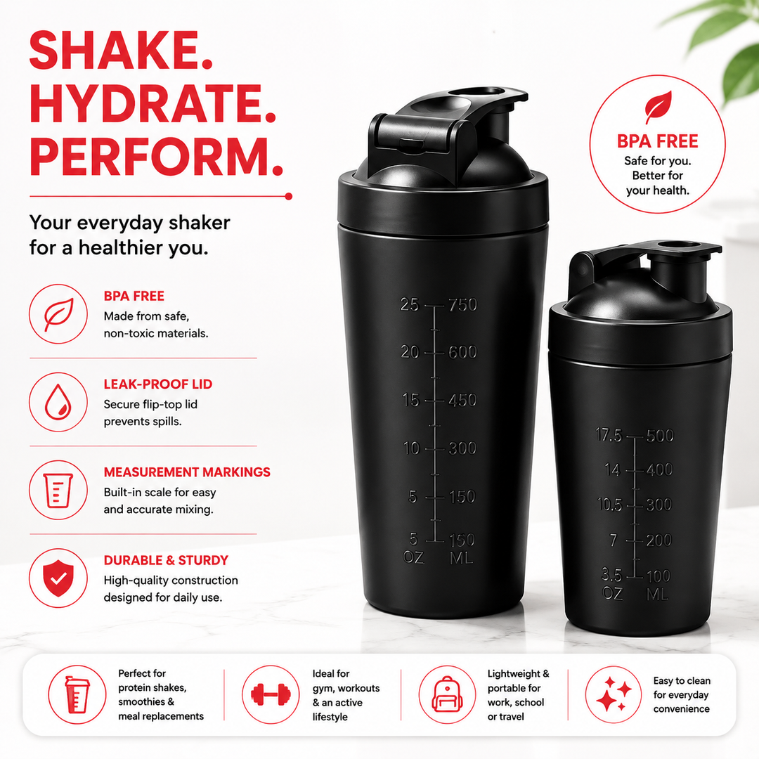Premium Stainless Steel Shaker Bottle 500ML 750ML Protein Mixer Leak Proof Gym Fitness Cup Steel Ball Smooth Mixing Sports Drink Bottle Portable Daily Use