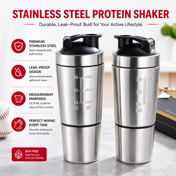 Premium Stainless Steel Shaker Bottle 700ML Protein Mixer Leak Proof Gym Water Bottle with Scale Steel Ball for Smoothies Fitness Travel Outdoor Daily Use