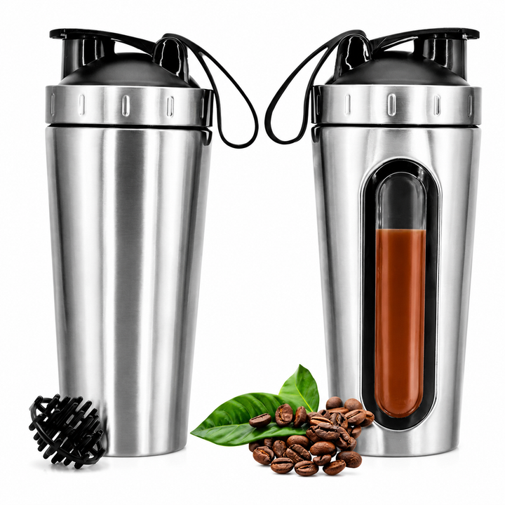 Premium Stainless Steel Shaker Bottle 700ML Protein Mixer Leak Proof Gym Water Bottle with Scale Steel Ball for Smoothies Fitness Travel Outdoor Daily Use