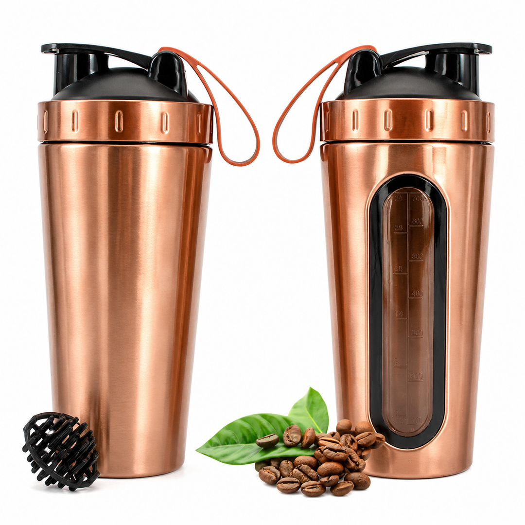 Premium Stainless Steel Shaker Bottle 700ML Protein Mixer Leak Proof Gym Water Bottle with Scale Steel Ball for Smoothies Fitness Travel Outdoor Daily Use