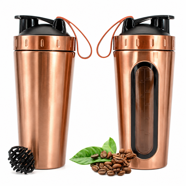 Premium Stainless Steel Shaker Bottle 700ML Protein Mixer Leak Proof Gym Water Bottle with Scale Steel Ball for Smoothies Fitness Travel Outdoor Daily Use