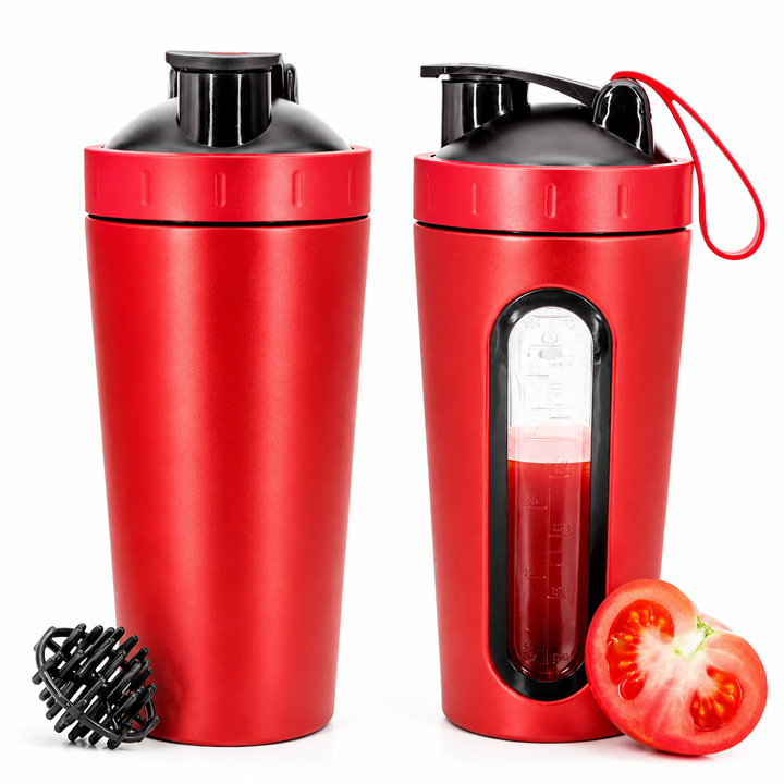 Premium Stainless Steel Shaker Bottle 700ML Protein Mixer Leak Proof Gym Water Bottle with Scale Steel Ball for Smoothies Fitness Travel Outdoor Daily Use