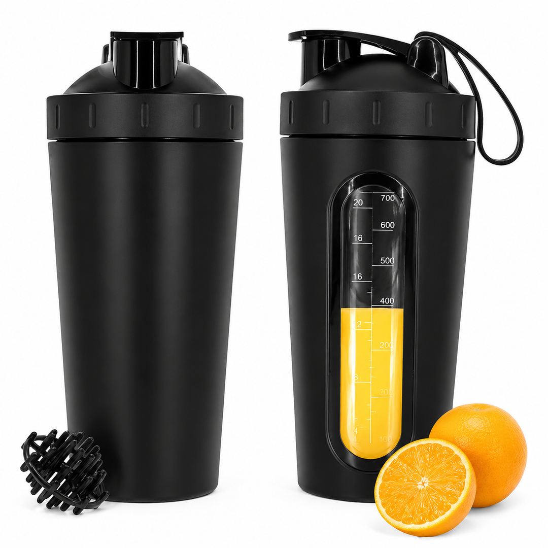 Premium Stainless Steel Shaker Bottle 700ML Protein Mixer Leak Proof Gym Water Bottle with Scale Steel Ball for Smoothies Fitness Travel Outdoor Daily Use