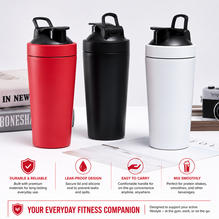 Premium Stainless Steel Sports Shaker Bottle 700ML Protein Mixer Leak Proof Gym Water Bottle with Scale for Protein Powder Smoothies Travel Use