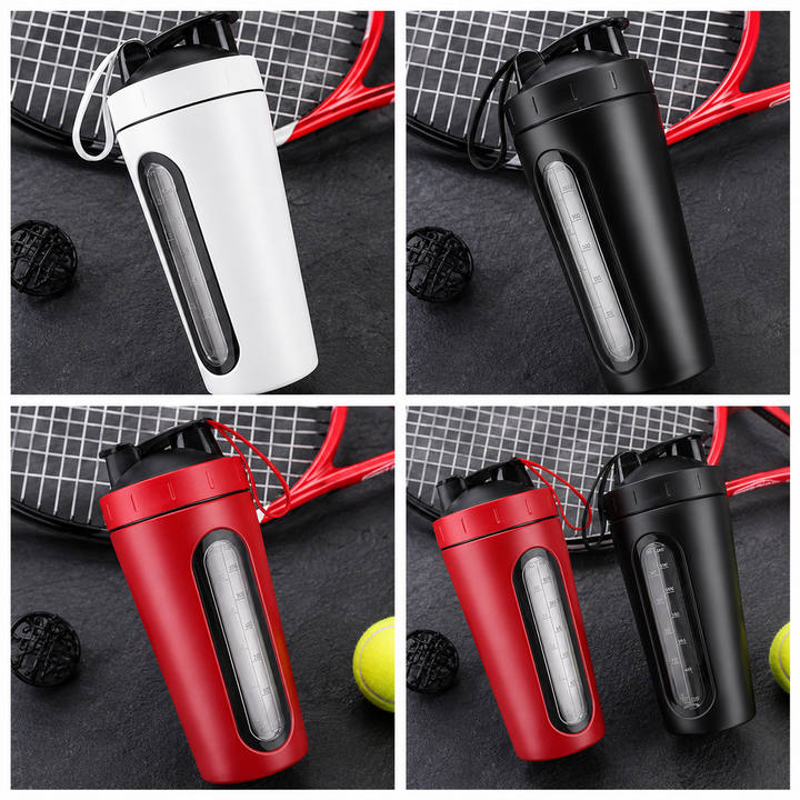 Premium Stainless Steel Sports Shaker Bottle 700ML Protein Mixer Leak Proof Gym Water Bottle with Scale for Protein Powder Smoothies Travel Use