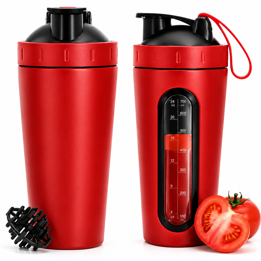 Premium Stainless Steel Sports Shaker Bottle 700ML Protein Mixer Leak Proof Gym Water Bottle with Scale for Protein Powder Smoothies Travel Use
