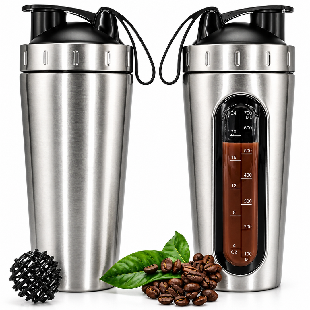 Premium Stainless Steel Sports Shaker Bottle 700ML Protein Mixer Leak Proof Gym Water Bottle with Scale for Protein Powder Smoothies Travel Use