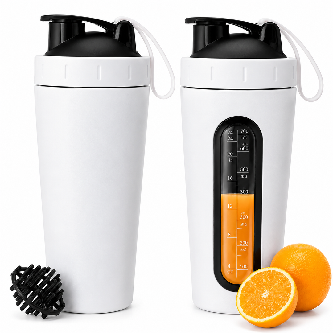 Premium Stainless Steel Sports Shaker Bottle 700ML Protein Mixer Leak Proof Gym Water Bottle with Scale for Protein Powder Smoothies Travel Use