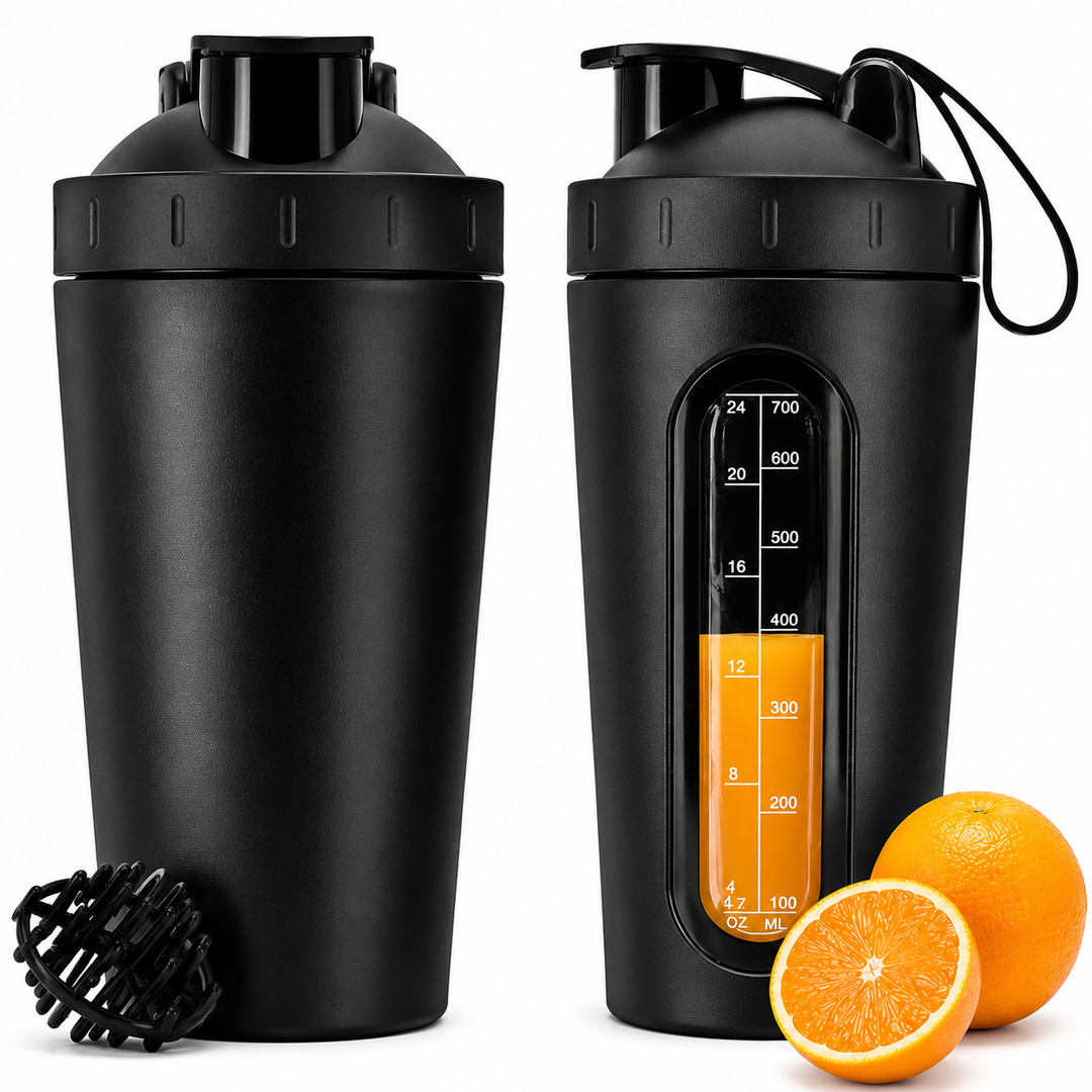 Premium Stainless Steel Sports Shaker Bottle 700ML Protein Mixer Leak Proof Gym Water Bottle with Scale for Protein Powder Smoothies Travel Use
