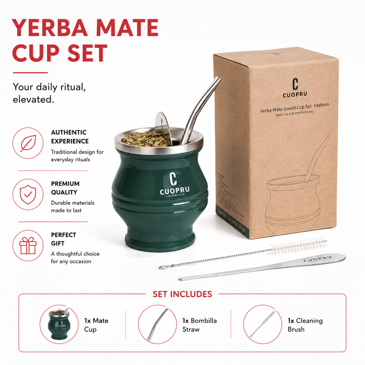 Premium Stainless Steel Yerba Mate Cup Double Wall Insulated Mate Gourd Set with Bombilla Straw Modern Thermal Yerba Mate Mug for Hot Drinks Tea Coffee