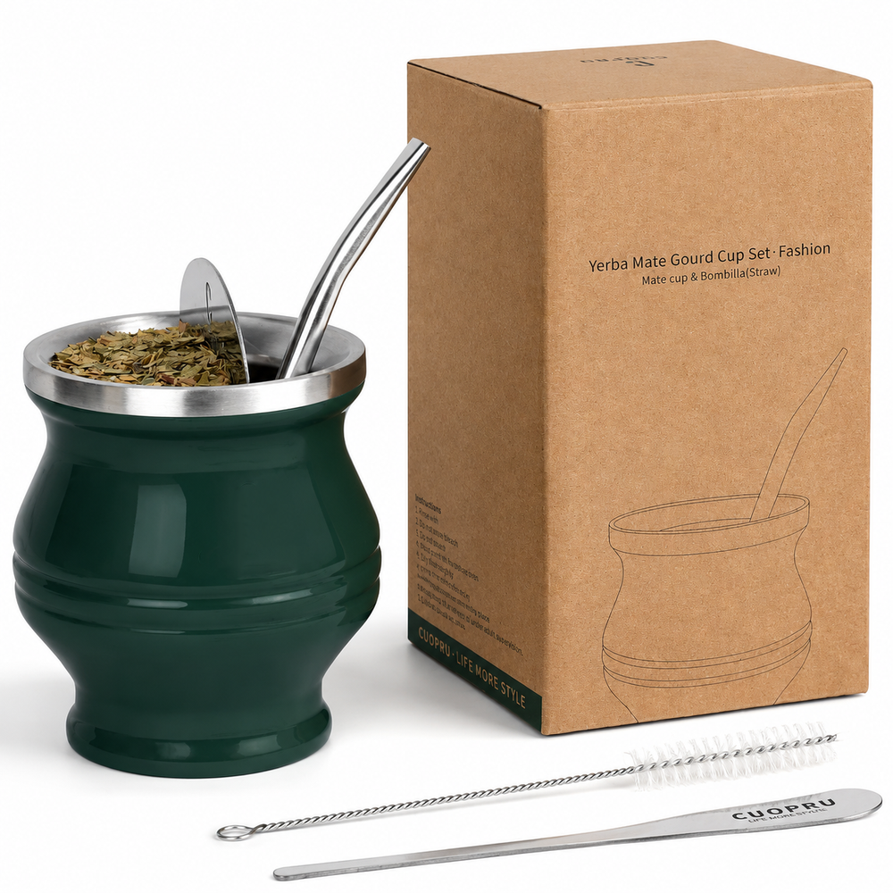 Premium Stainless Steel Yerba Mate Cup Double Wall Insulated Mate Gourd Set with Bombilla Straw Modern Thermal Yerba Mate Mug for Hot Drinks Tea Coffee