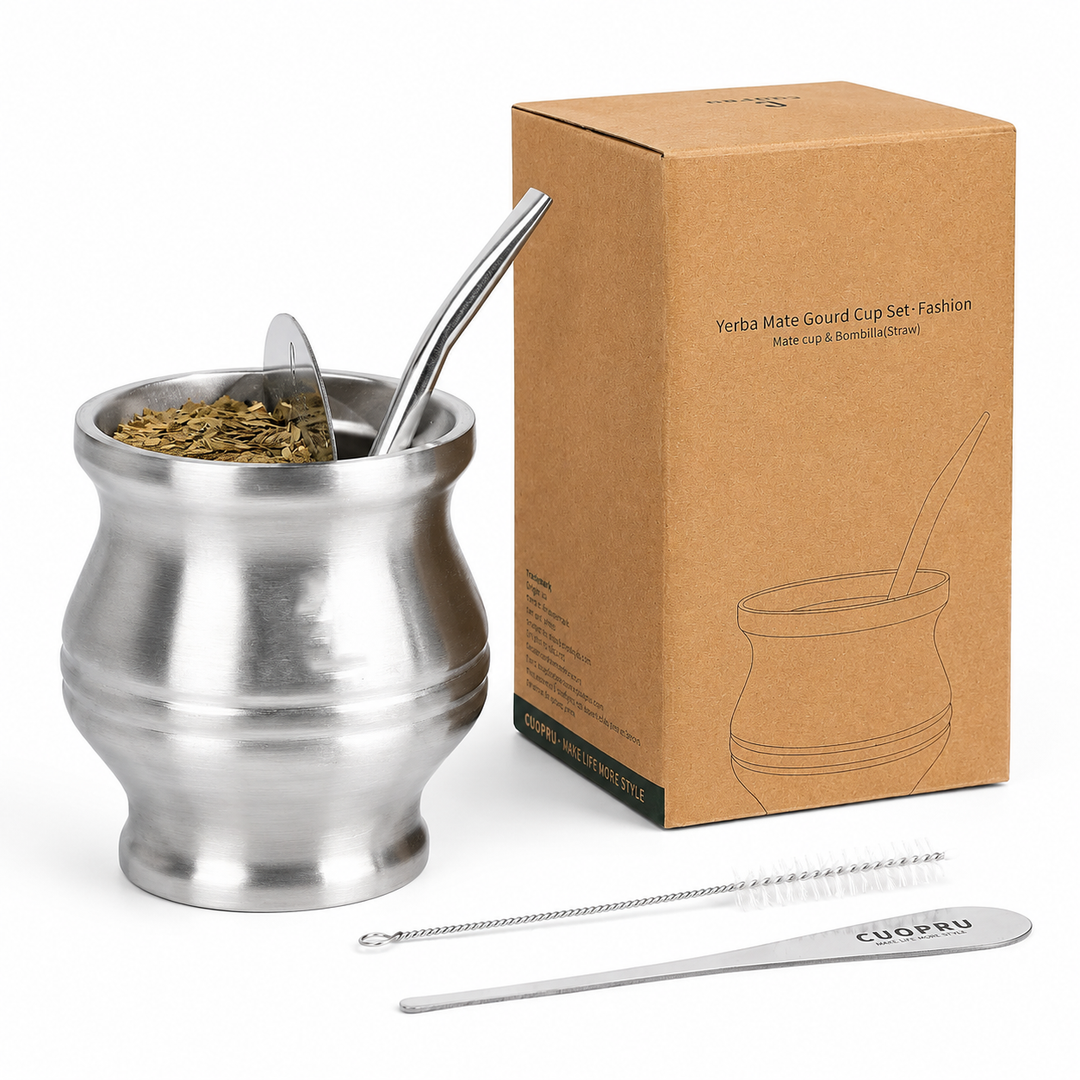 Premium Stainless Steel Yerba Mate Cup Double Wall Insulated Mate Gourd Set with Bombilla Straw Modern Thermal Yerba Mate Mug for Hot Drinks Tea Coffee