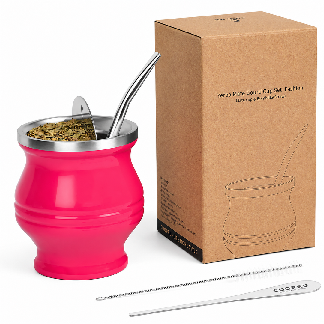 Premium Stainless Steel Yerba Mate Cup Double Wall Insulated Mate Gourd Set with Bombilla Straw Modern Thermal Yerba Mate Mug for Hot Drinks Tea Coffee