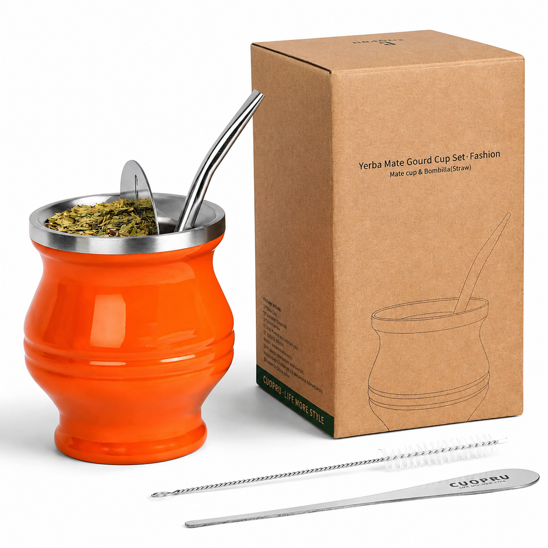 Premium Stainless Steel Yerba Mate Cup Double Wall Insulated Mate Gourd Set with Bombilla Straw Modern Thermal Yerba Mate Mug for Hot Drinks Tea Coffee