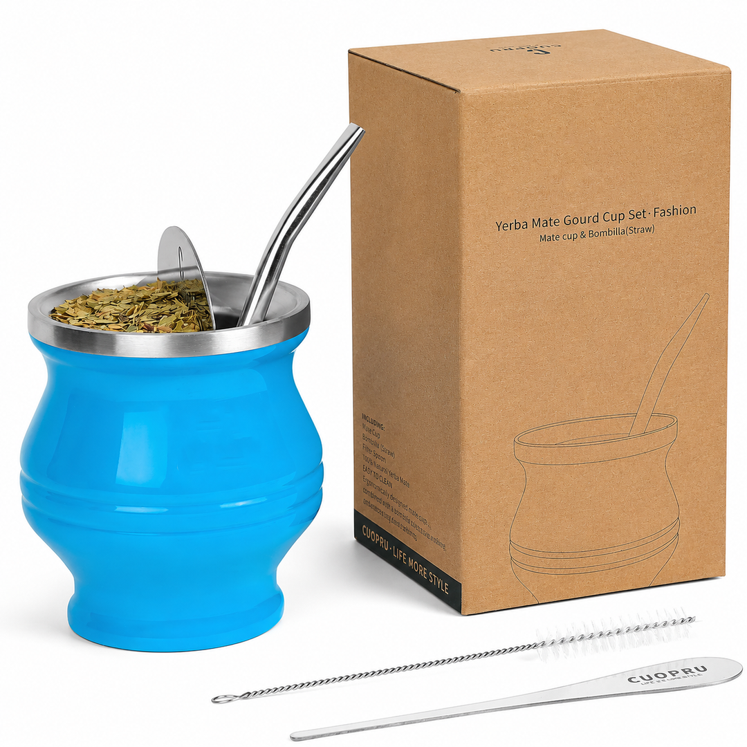 Premium Stainless Steel Yerba Mate Cup Double Wall Insulated Mate Gourd Set with Bombilla Straw Modern Thermal Yerba Mate Mug for Hot Drinks Tea Coffee