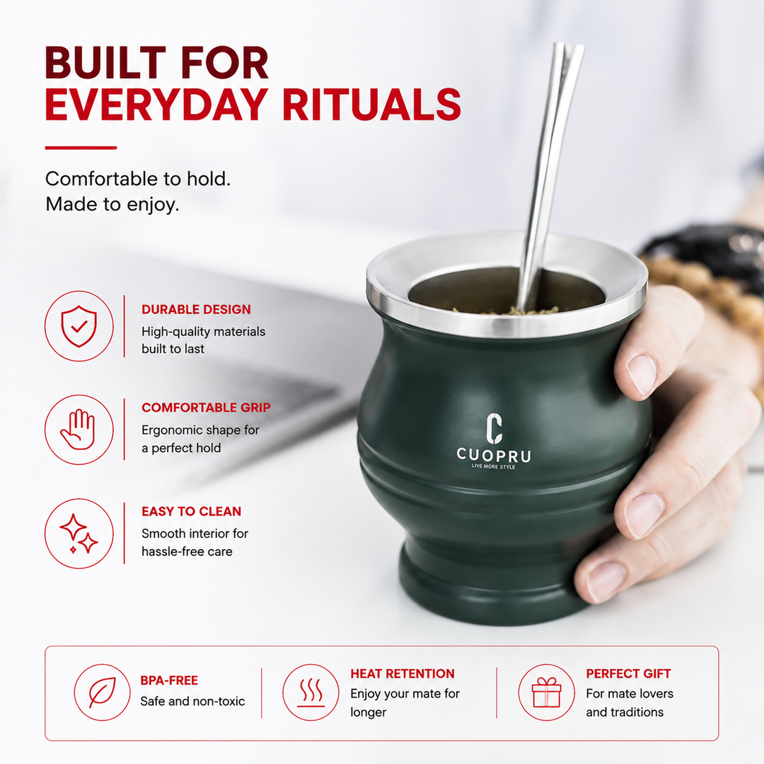 Premium Stainless Steel Yerba Mate Cup Double Wall Insulated Mate Gourd Set with Bombilla Straw Modern Thermal Yerba Mate Mug for Hot Drinks Tea Coffee