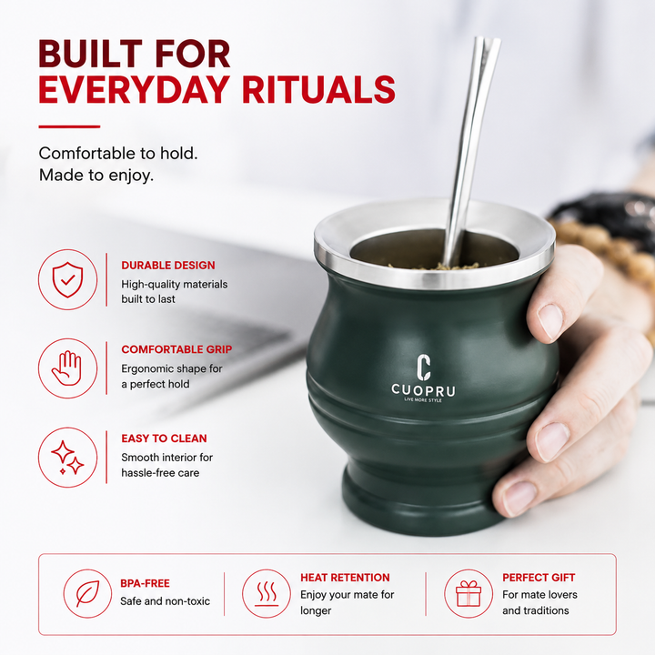 Premium Stainless Steel Yerba Mate Cup Double Wall Insulated Mate Gourd Set with Bombilla Straw Modern Thermal Yerba Mate Mug for Hot Drinks Tea Coffee