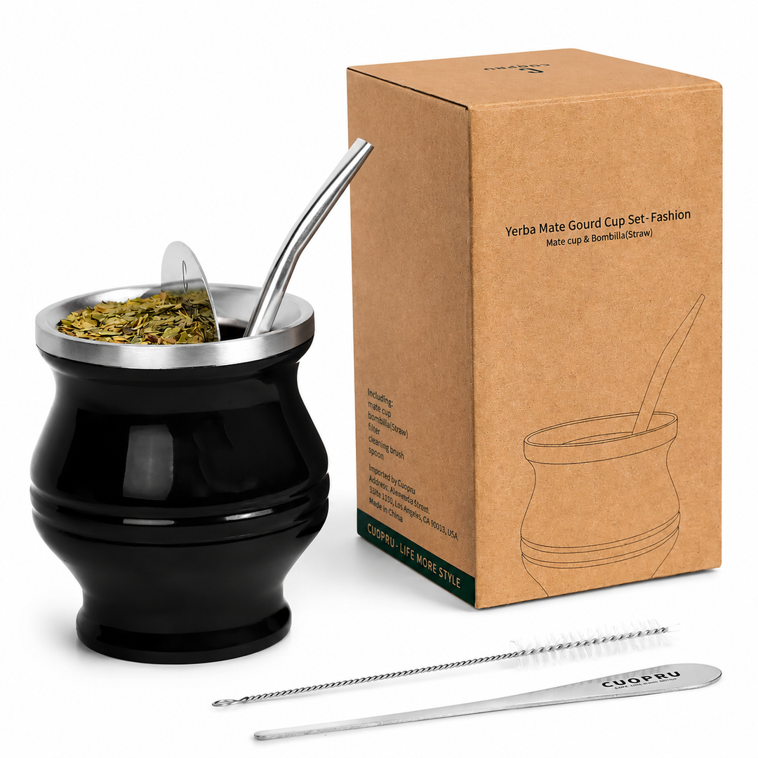 Premium Stainless Steel Yerba Mate Cup Double Wall Insulated Mate Gourd Set with Bombilla Straw Modern Thermal Yerba Mate Mug for Hot Drinks Tea Coffee