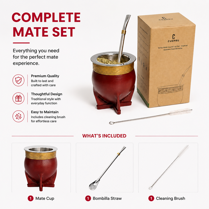 Premium Stainless Steel Yerba Mate Gourd Set Gold Mate Cup with Bombilla Straw and Cleaning Brush Reusable Metal Mate Drinking Set Traditional Yerba Mate Cup