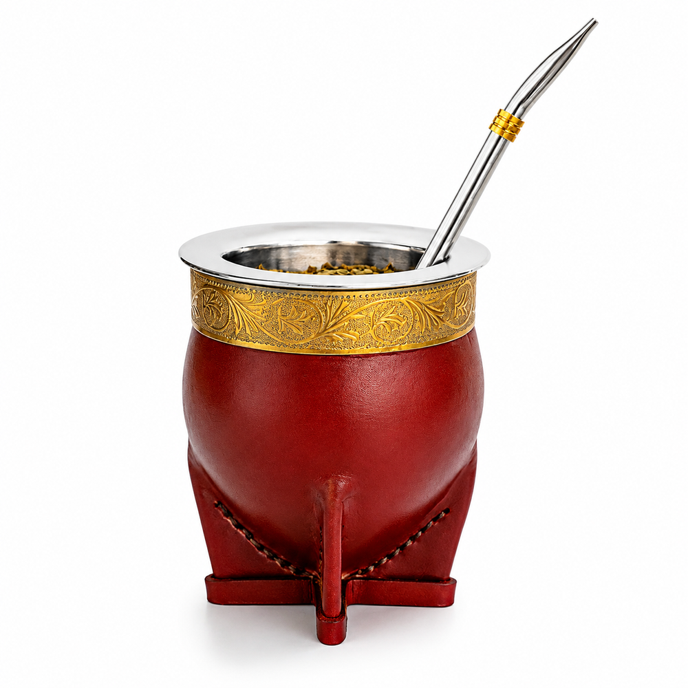 Premium Stainless Steel Yerba Mate Gourd Set Gold Mate Cup with Bombilla Straw and Cleaning Brush Reusable Metal Mate Drinking Set Traditional Yerba Mate Cup