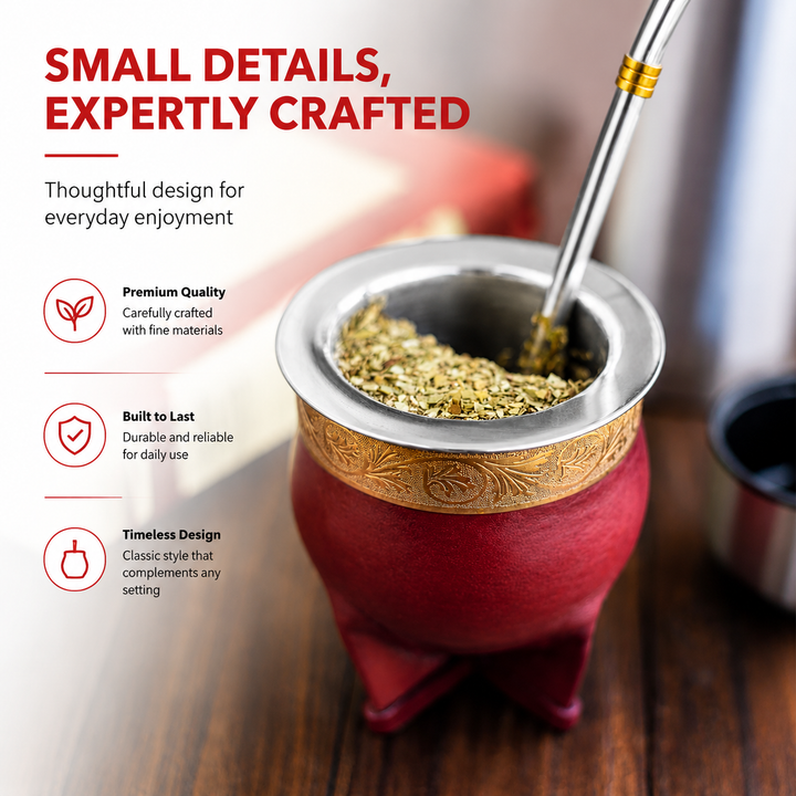 Premium Stainless Steel Yerba Mate Gourd Set Gold Mate Cup with Bombilla Straw and Cleaning Brush Reusable Metal Mate Drinking Set Traditional Yerba Mate Cup