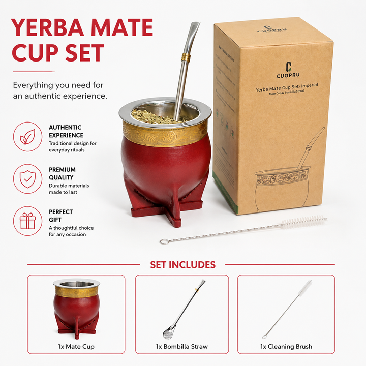 Premium Stainless Steel Yerba Mate Gourd Set Gold Mate Cup with Bombilla Straw and Cleaning Brush Reusable Metal Mate Drinking Set Traditional Yerba Mate Cup