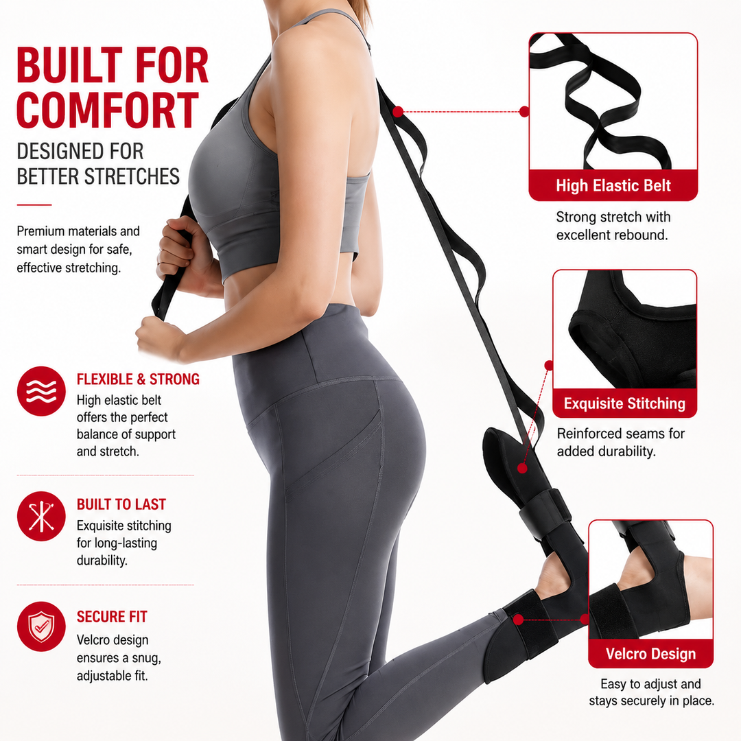 Premium Stretching Strap Yoga Band Adjustable Foot Stretch Strap Open Back Design Flexibility Trainer Legs Calves Yoga Pilates Home Gym Travel Fitness Tool