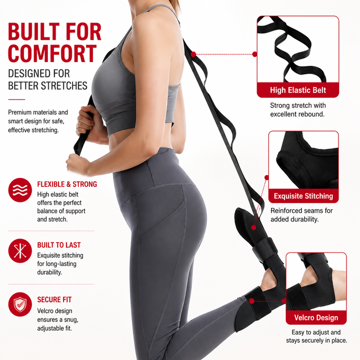 Premium Stretching Strap Yoga Band Adjustable Foot Stretch Strap Open Back Design Flexibility Trainer Legs Calves Yoga Pilates Home Gym Travel Fitness Tool