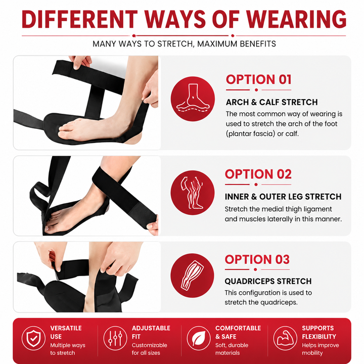 Premium Stretching Strap Yoga Band Adjustable Foot Stretch Strap Open Back Design Flexibility Trainer Legs Calves Yoga Pilates Home Gym Travel Fitness Tool