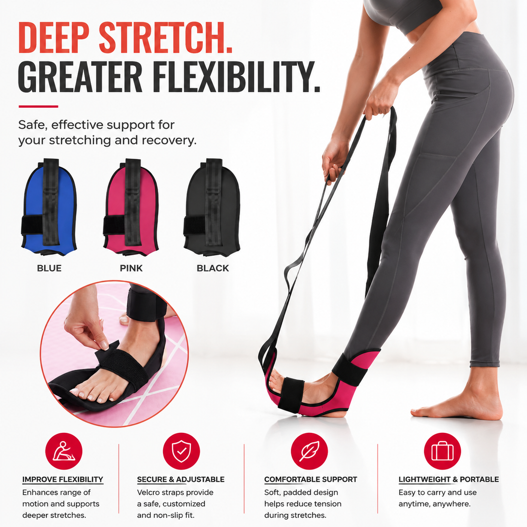 Premium Stretching Strap Yoga Band Adjustable Foot Stretch Strap Open Back Design Flexibility Trainer Legs Calves Yoga Pilates Home Gym Travel Fitness Tool