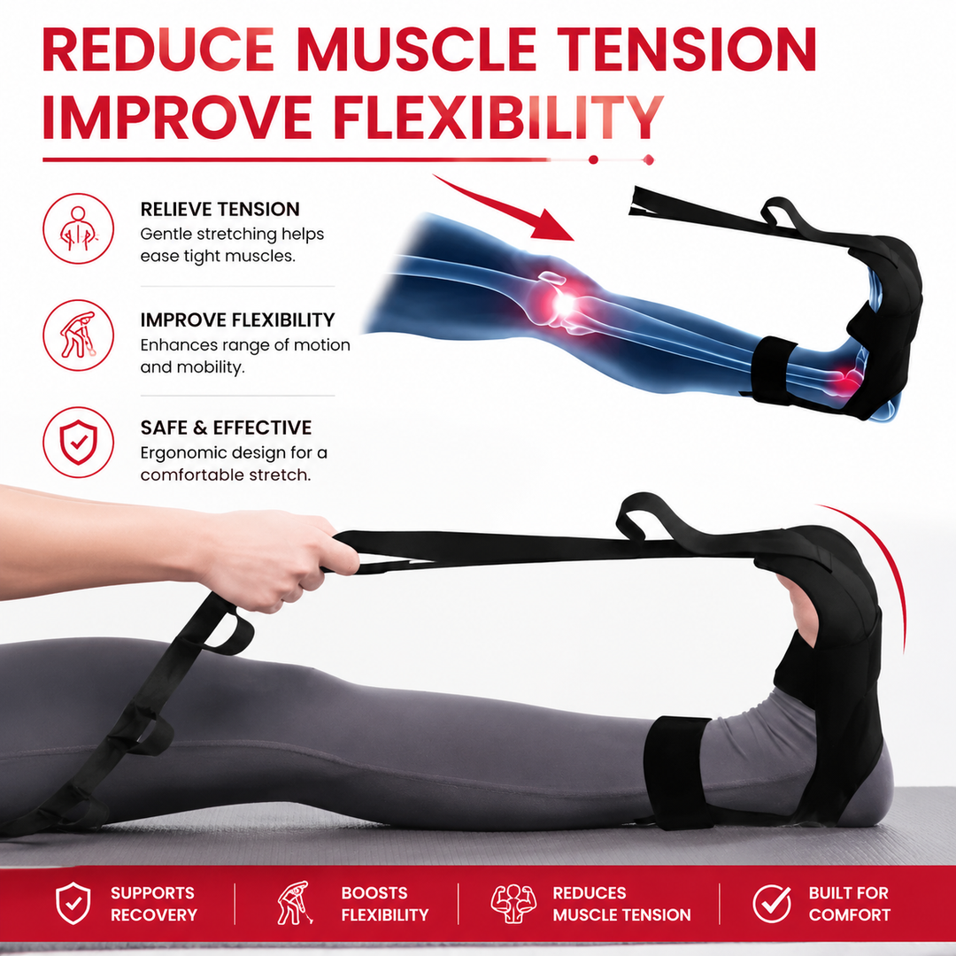 Premium Stretching Strap Yoga Band Adjustable Foot Stretch Strap Open Back Design Flexibility Trainer Legs Calves Yoga Pilates Home Gym Travel Fitness Tool