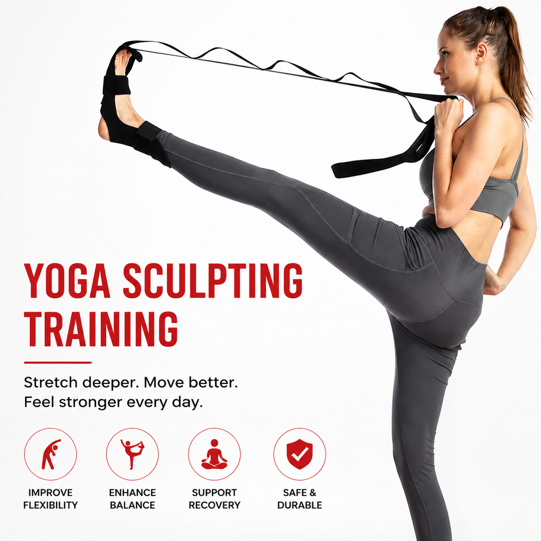Premium Stretching Strap Yoga Band Adjustable Foot Stretch Strap Open Back Design Flexibility Trainer Legs Calves Yoga Pilates Home Gym Travel Fitness Tool