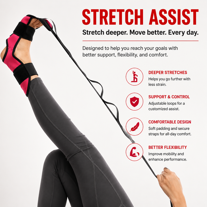 Premium Stretching Strap Yoga Band Adjustable Foot Stretch Strap Open Back Design Flexibility Trainer Legs Calves Yoga Pilates Home Gym Travel Fitness Tool