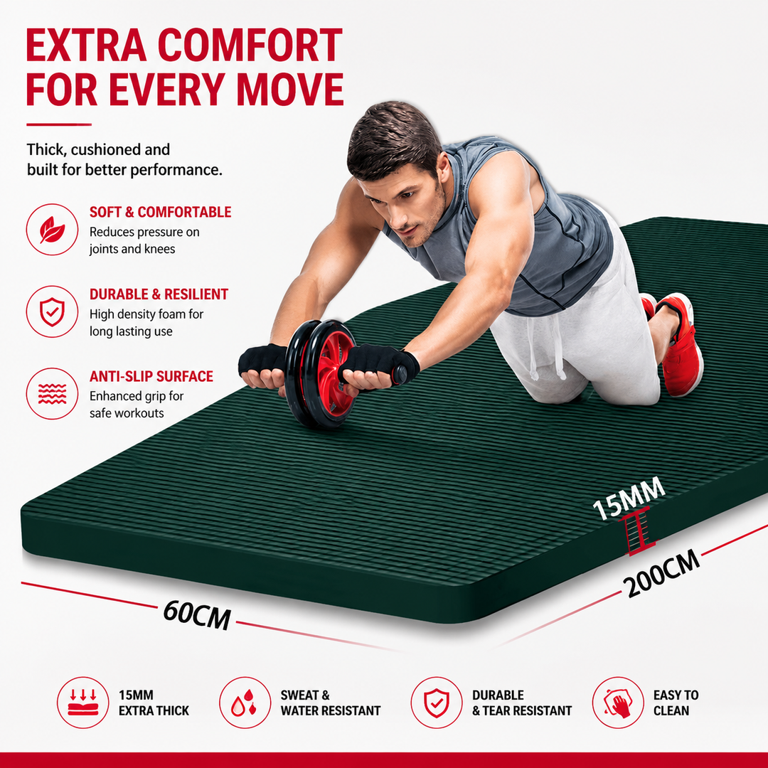 Premium Super Long Yoga Mat 2M Extra Large High Density 15mm Thick Exercise Mat Pilates Fitness Anti Skid Waterproof Non Toxic with Carry Bag