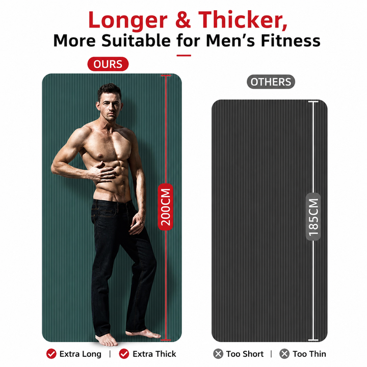 Premium Super Long Yoga Mat 2M Extra Large High Density 15mm Thick Exercise Mat Pilates Fitness Anti Skid Waterproof Workout Mat with Carry Bag
