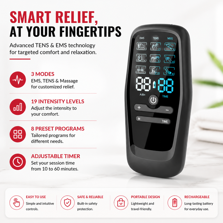 Premium TENS &amp; EMS Digital Therapy Machine Dual Nerve Muscle Stimulator 6 Modes 19 Intensity Levels USB Rechargeable Pain Relief Device for Back Neck Shoulder Muscle Recovery