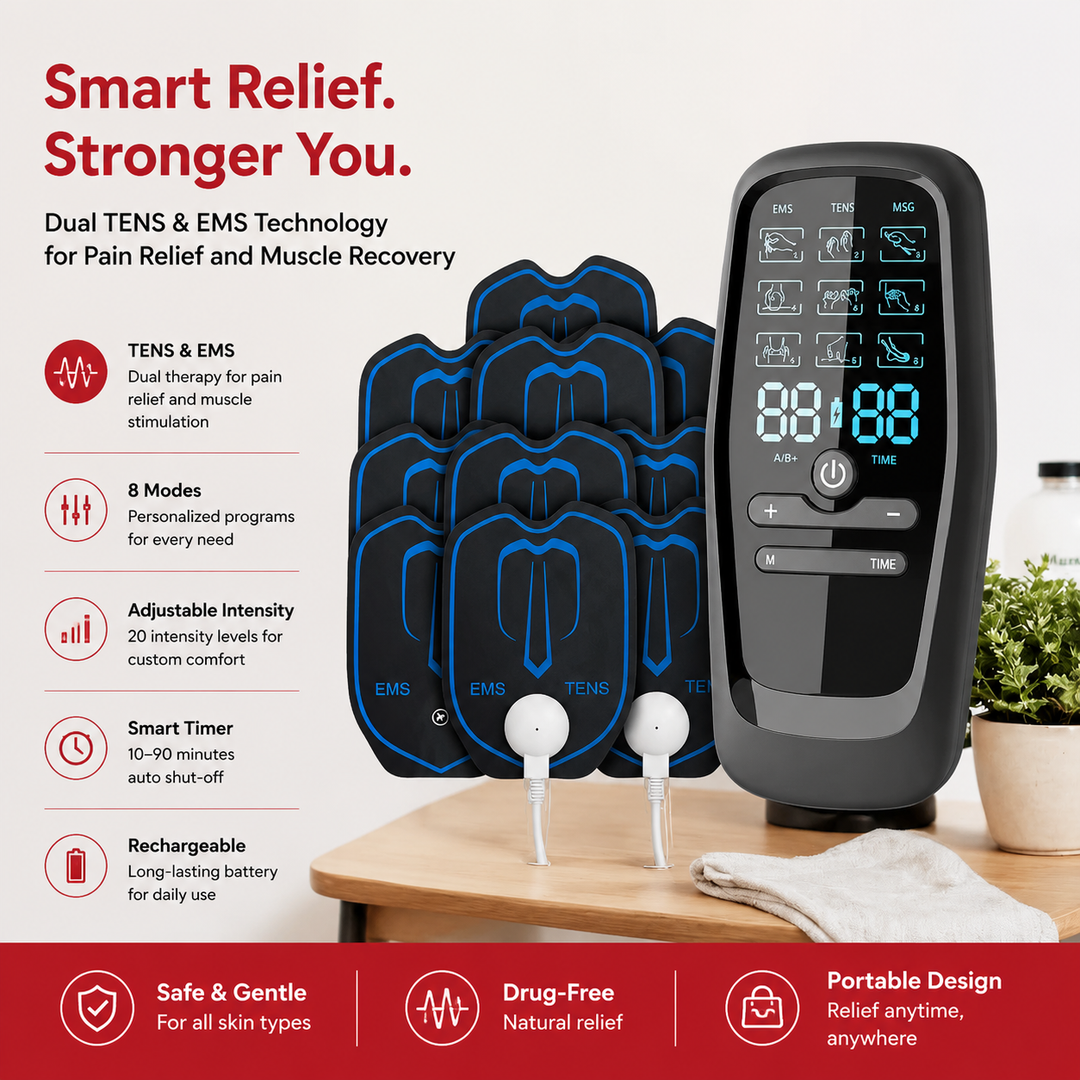 Premium TENS &amp; EMS Digital Therapy Machine Dual Nerve Muscle Stimulator 6 Modes 19 Intensity Levels USB Rechargeable Pain Relief Device for Back Neck Shoulder Muscle Recovery