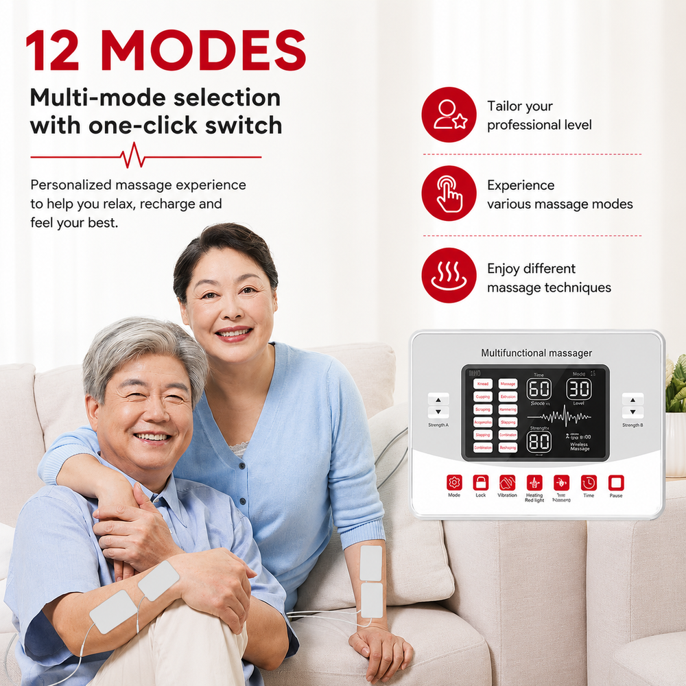 Premium TENS EMS Pain Relief Device Dual Channel Muscle Stimulator 12 Modes 30 Intensity Levels USB C Rechargeable Back Shoulder Joint Therapy Massager