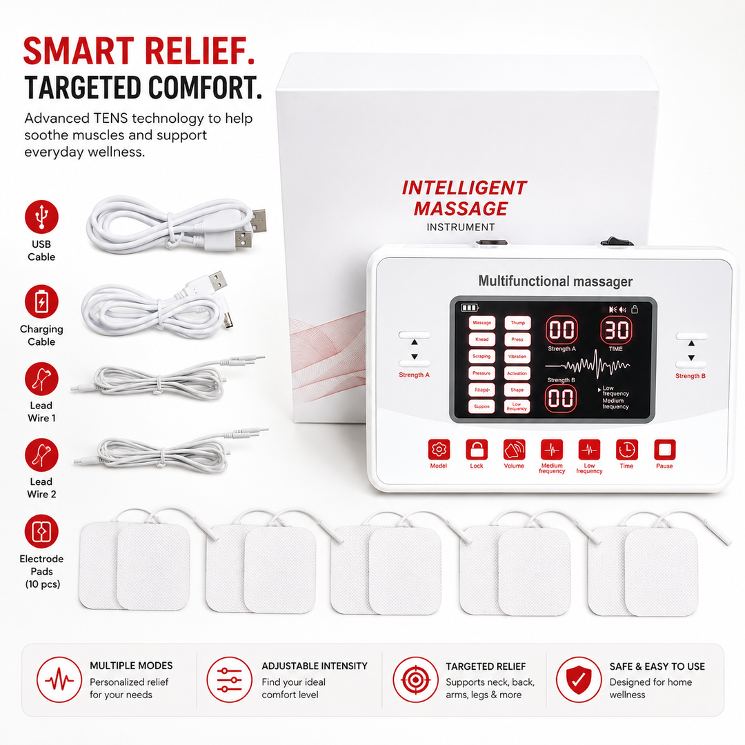Premium TENS EMS Pain Relief Device Dual Channel Muscle Stimulator 12 Modes 30 Intensity Levels USB C Rechargeable Back Shoulder Joint Therapy Massager
