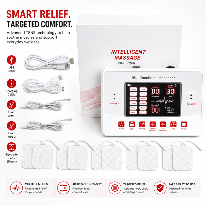 Premium TENS EMS Pain Relief Device Dual Channel Muscle Stimulator 12 Modes 30 Intensity Levels USB C Rechargeable Back Shoulder Joint Therapy Massager
