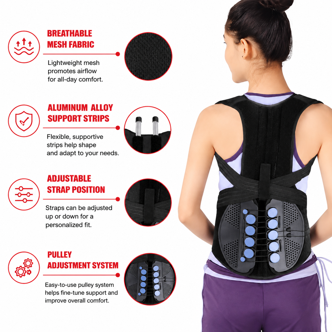 Premium TLSO Thoracic Full Back Brace Adjustable Spinal Support Kyphosis Osteoporosis Posture Correction Compression Fracture Recovery Brace S-L