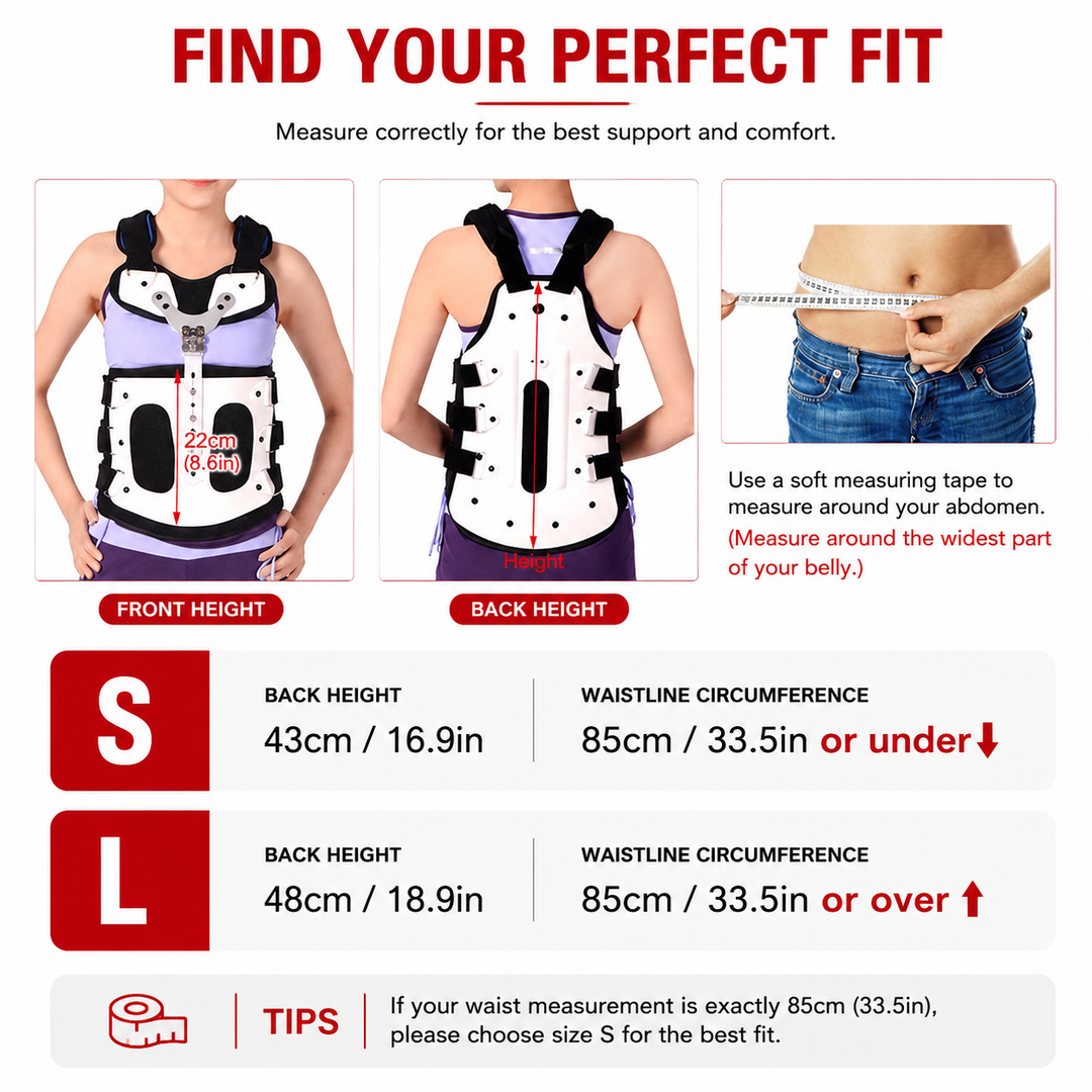 Premium TLSO Thoracic Full Back Brace Adjustable Spinal Support Kyphosis Osteoporosis Posture Correction Compression Fracture Recovery Brace S-L