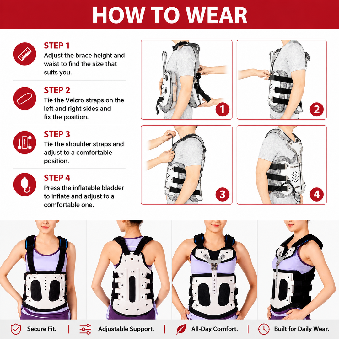 Premium TLSO Thoracic Full Back Brace Spinal Support Kyphosis Osteoporosis Compression Fracture Posture Corrector Adjustable Back Stabilizer