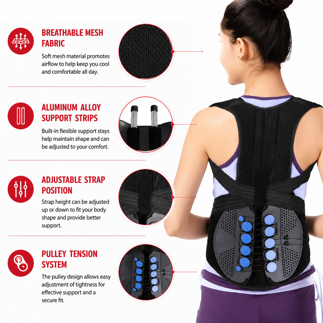 Premium TLSO Thoracic Full Back Brace Spinal Support Kyphosis Osteoporosis Compression Fracture Posture Corrector Adjustable Back Stabilizer