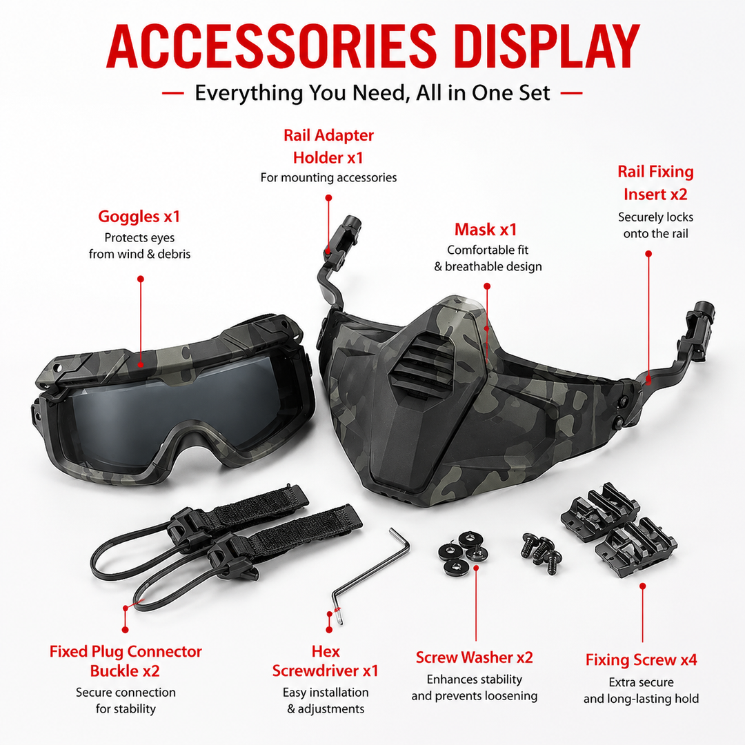 Premium Tactical FAST Helmet Half Face Mask Flip Goggles Airsoft Paintball Hunting Shooting Mask Helmet Rail Mount Protective Gear Accessory