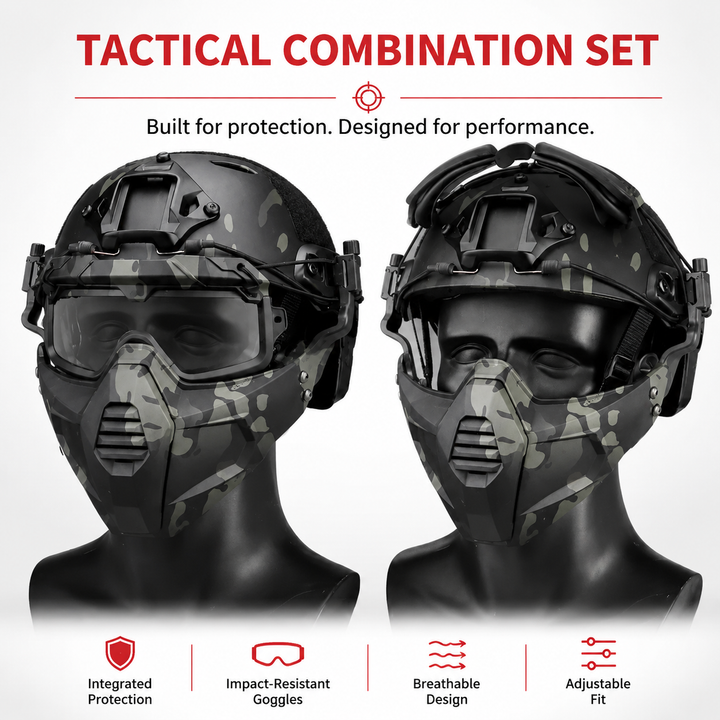 Premium Tactical FAST Helmet Half Face Mask Flip Goggles Airsoft Paintball Hunting Shooting Mask Helmet Rail Mount Protective Gear Accessory
