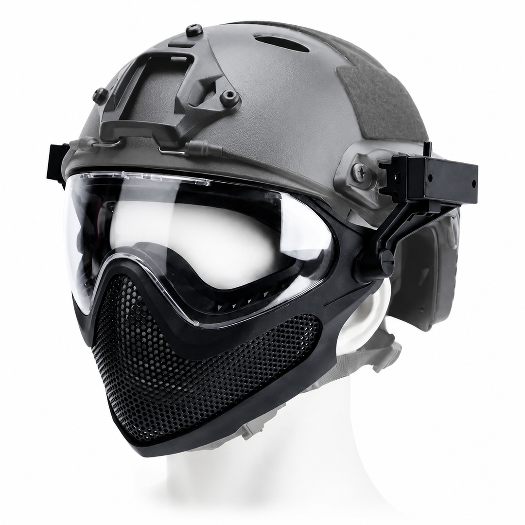 Premium Tactical FAST Helmet Half Face Mask Flip Goggles Airsoft Paintball Hunting Shooting Mask Helmet Rail Mount Protective Gear Accessory