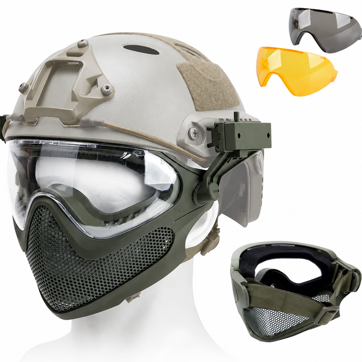 Premium Tactical FAST Helmet Half Face Mask Flip Goggles Airsoft Paintball Hunting Shooting Mask Helmet Rail Mount Protective Gear Accessory
