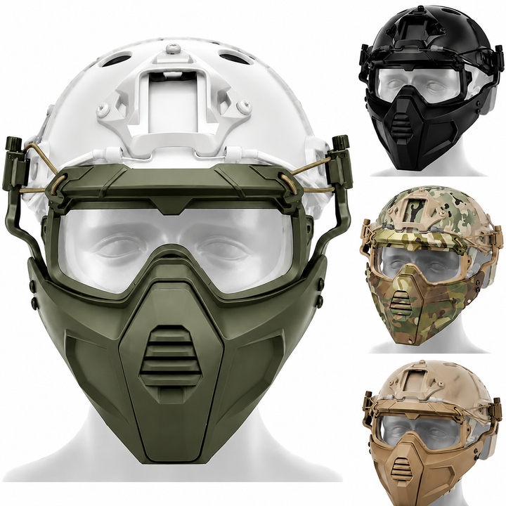 Premium Tactical Helmet Mask with Goggles FAST Rail Compatible Half Face Mask Breathable Lightweight Airsoft Paintball Hunting Protective Gear
